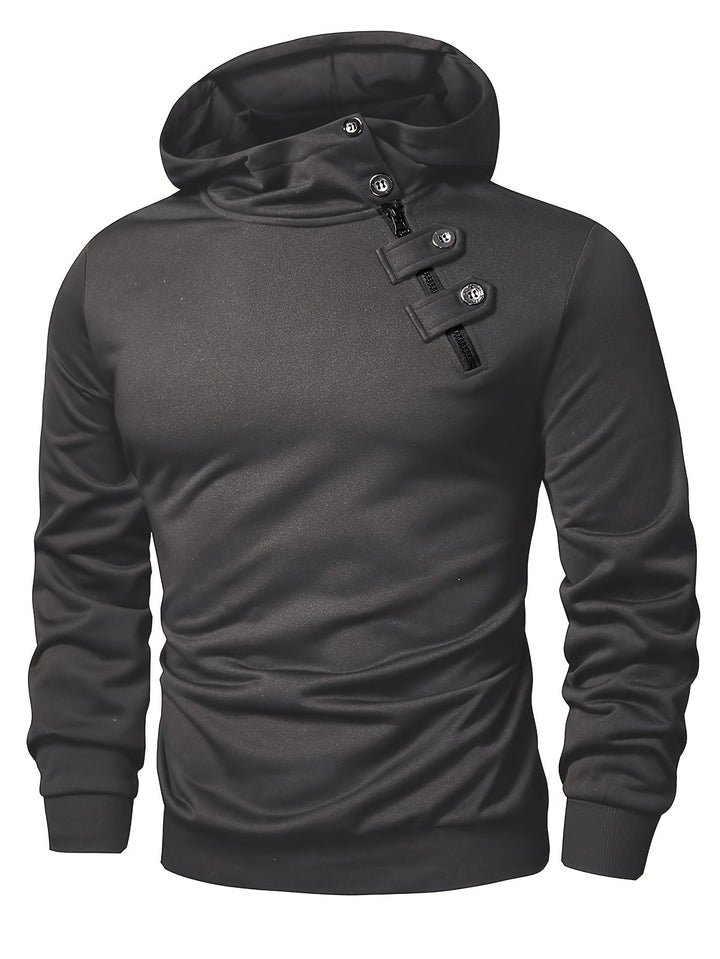 Klod – Lässiger Langarm Kapuzenpullover Mit Knöpfen