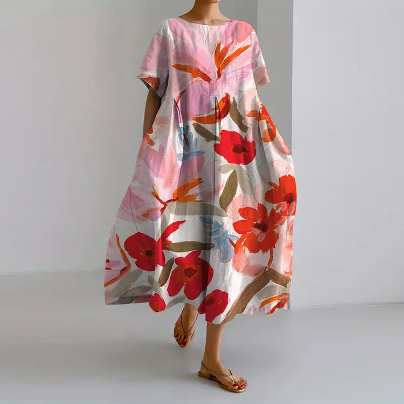 Lucasta – Bequemes Kleid Mit V-Ausschnitt Und Blumen Drucken