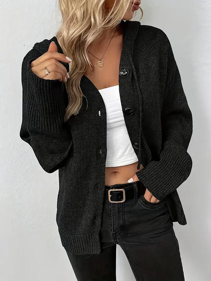 Suthida - Elegante Langarm Kapuzen Pullover Mit Taste