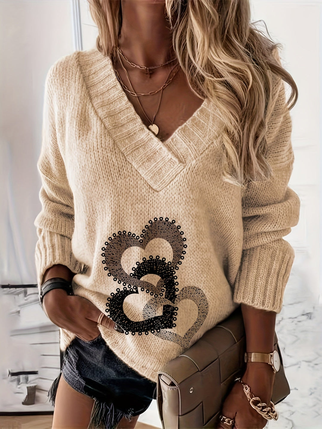 Chrystel – Pullover Mit Herzmotiv Und V-Ausschnitt