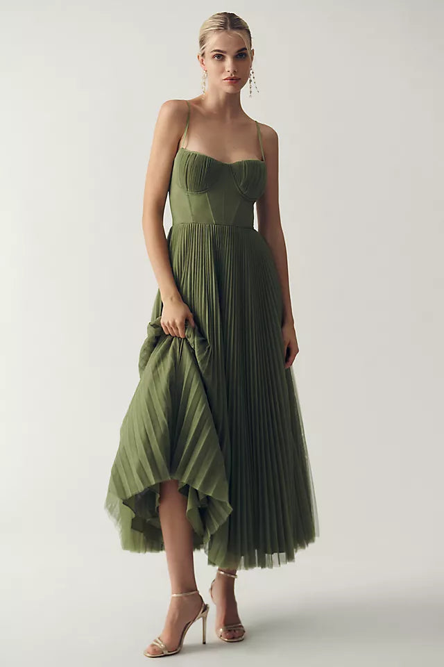 Priscila – Plissiertes Tüll Kleid Mit Asymmetrischem Drapé