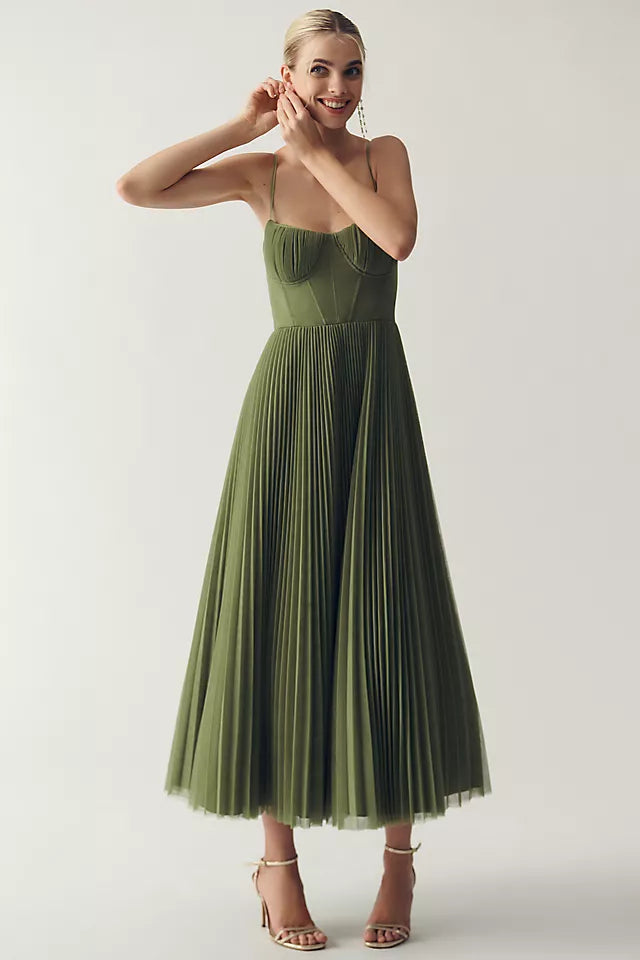 Priscila – Plissiertes Tüll Kleid Mit Asymmetrischem Drapé