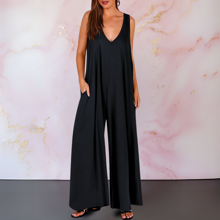Natasa - Bequemer Jumpsuite Mit V-Ausschnitt Und Weiten Beinen