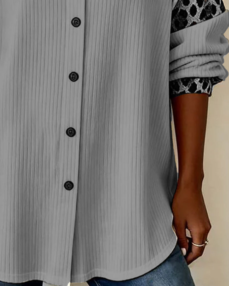 Jordana - Leopardenmuster Knopfleiste Kragenhemd