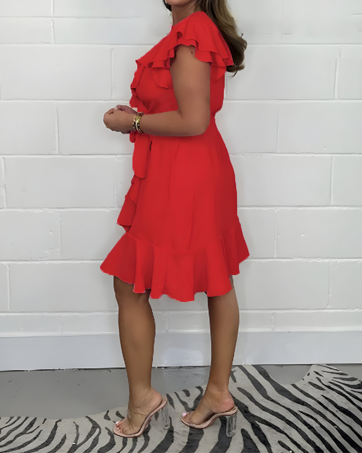 Tansy – Atmungsaktives Kleid Mit V-Ausschnitt Und Hoher Taille Mit Rüschen