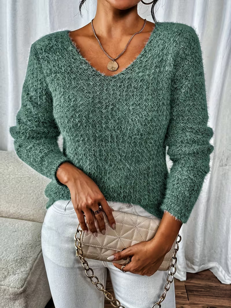 Aderah - Lockere Passform V-Ausschnitt Pullover