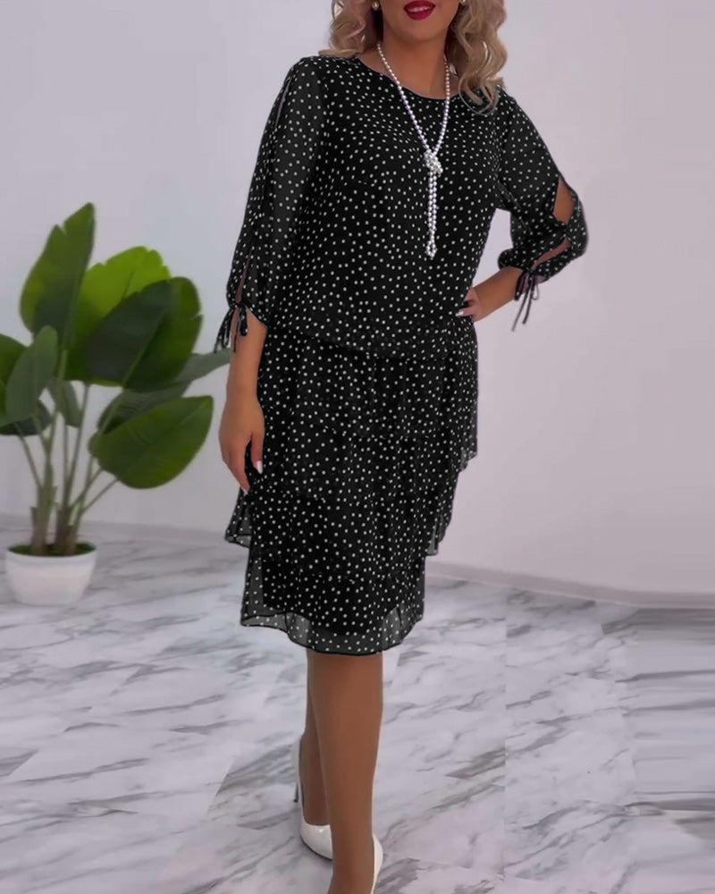 Eralyn – Polka Kleid Mit Stufenrock Und Gebundenen Ärmeln