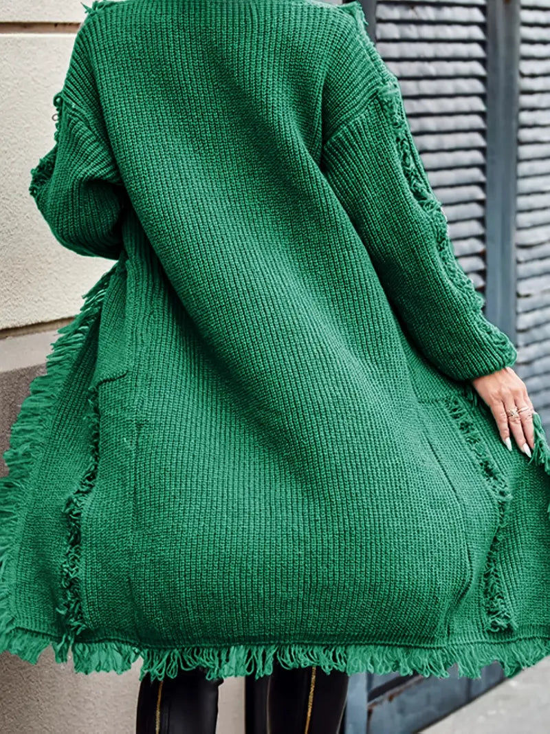Ramziya – Eleganter Lange Quaste Strickjacke Mit Tasche