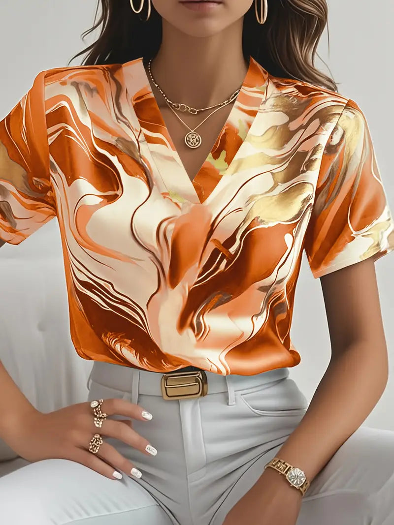Maroula - Elegantes Hemd Mit Marmorprint Und Kurzen Ärmeln