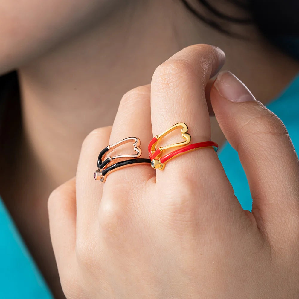 Caitleen – Stethoskop Ring Mit Herz Geburtsstein