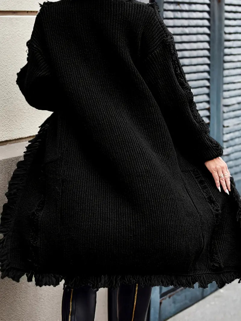 Ramziya – Eleganter Lange Quaste Strickjacke Mit Tasche