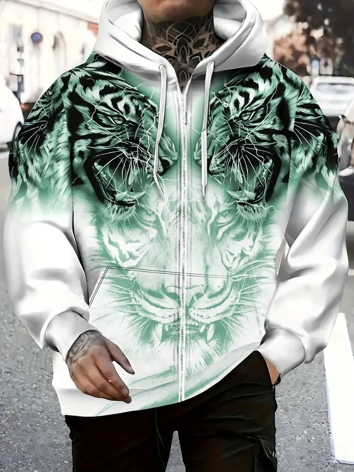 Murillo – Lässige Langarm Kapuzenpullover Jacke Mit Tigerprint