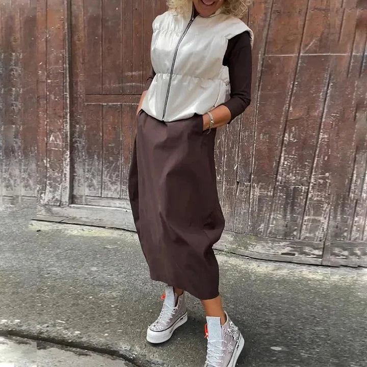 Vionel – Langärmliges Polyesterkleid Mit Taschen