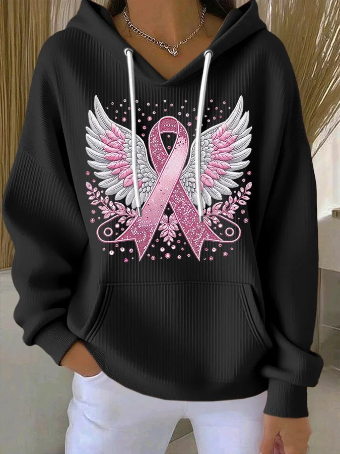 Vittorina – Lässiger Kapuzenpullover Mit Ribbon Flügel Drucken