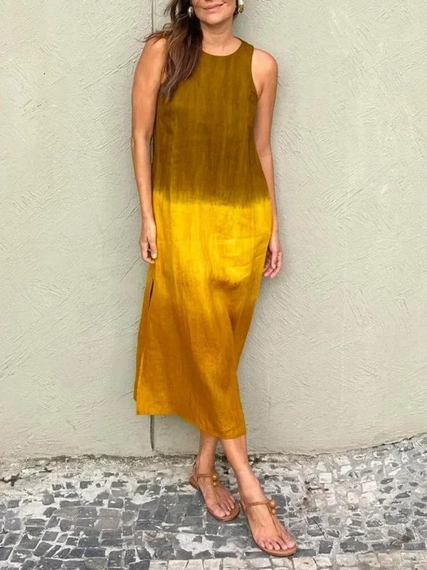 Melisa - Kleid Mit Rundhalsausschnitt Aus Baumwolle Und Leinen