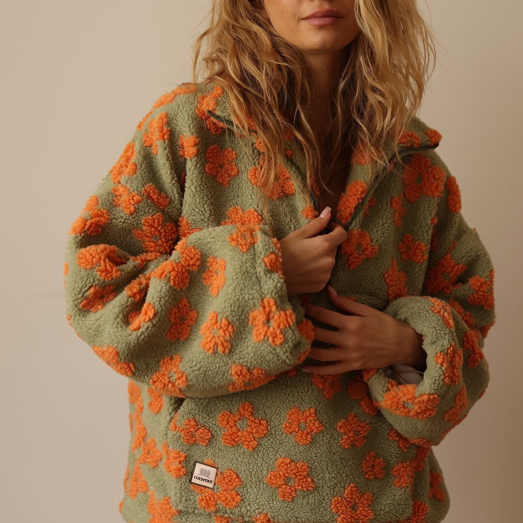 Azelma – Langärmeliger Vlies Pullover Mit Blumen Muster