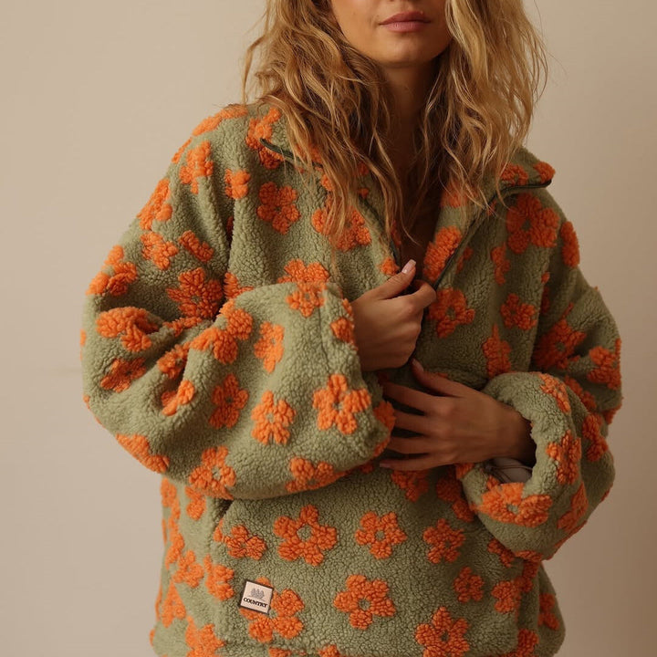 Azelma – Langärmeliger Vlies Pullover Mit Blumen Muster