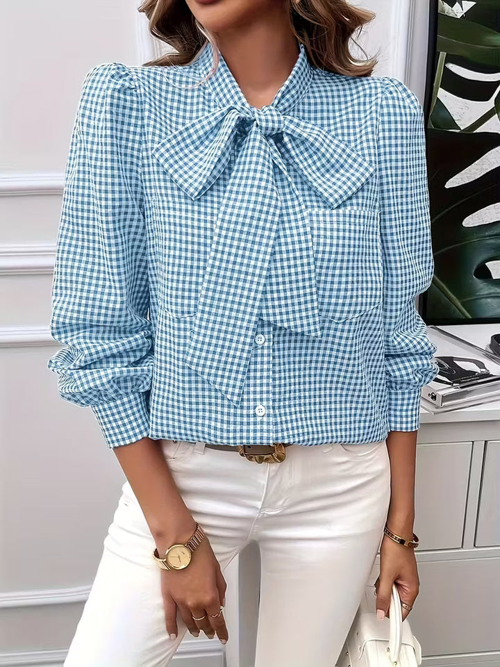 Meella – Elegante Bluse Mit Gingham Karo Muster Und Schleife
