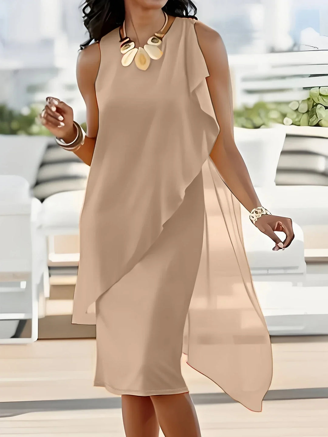 Maren – Elegantes Midi Kleid Mit Ärmellos