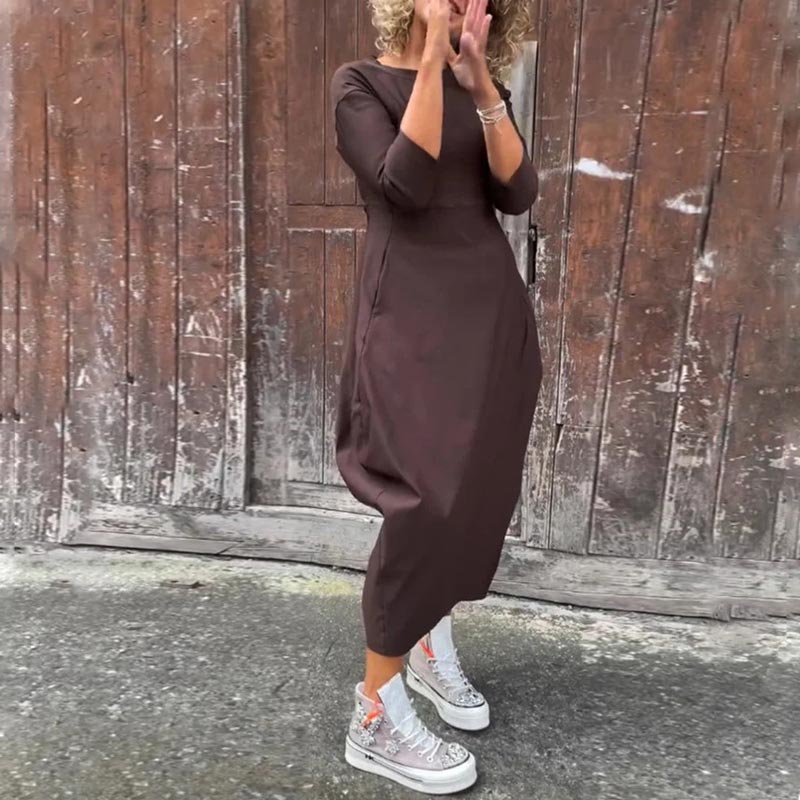 Vionel – Langärmliges Polyesterkleid Mit Taschen