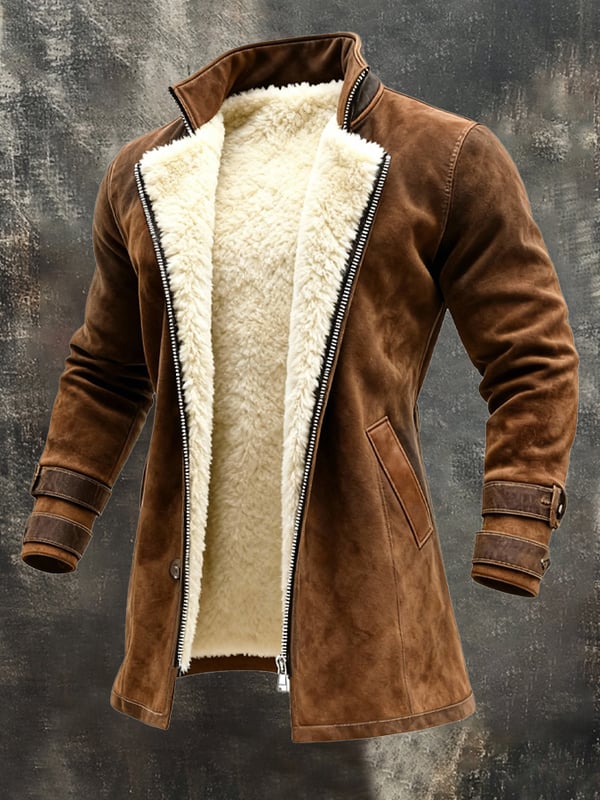 Rakibul – Retro Mantel Aus Wildleder Und Leder Mit Patchwork Gestaltung