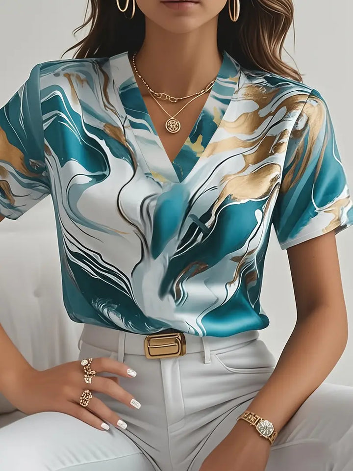 Maroula - Elegantes Hemd Mit Marmorprint Und Kurzen Ärmeln