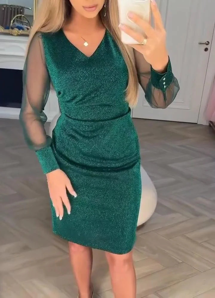 Irisa – Glitzerndes Patchwork Midi Kleid