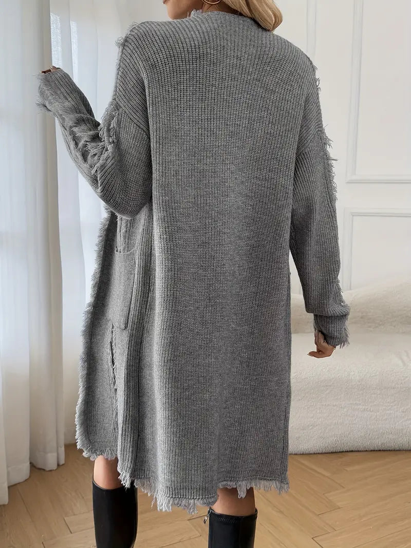 Ramziya – Eleganter Lange Quaste Strickjacke Mit Tasche