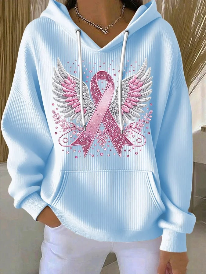 Vittorina – Lässiger Kapuzenpullover Mit Ribbon Flügel Drucken