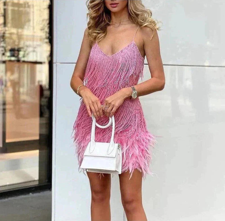 Jemima – Stilvolles Minikleid Mit Federn