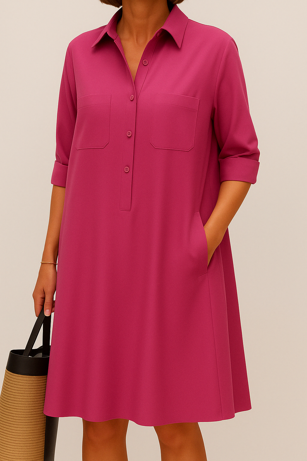 Nelida – Elegantes Langarm Kleid Mit Tasche