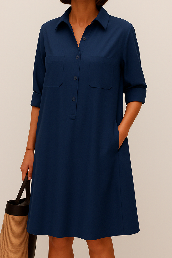 Nelida – Elegantes Langarm Kleid Mit Tasche