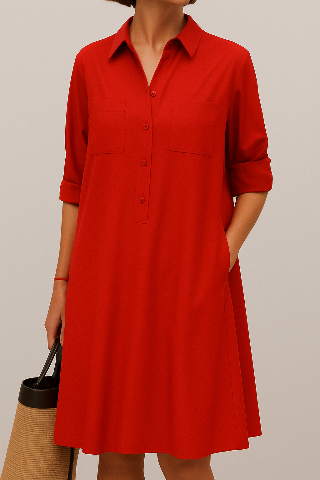 Nelida – Elegantes Langarm Kleid Mit Tasche