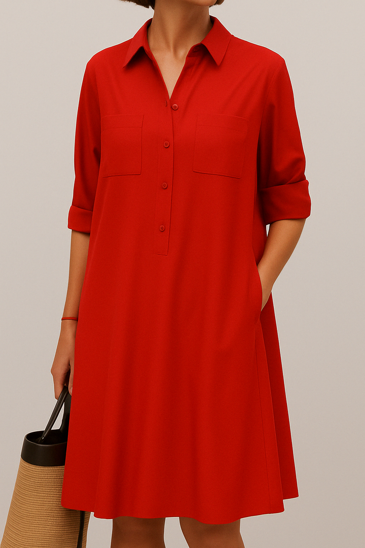 Nelida – Elegantes Langarm Kleid Mit Tasche