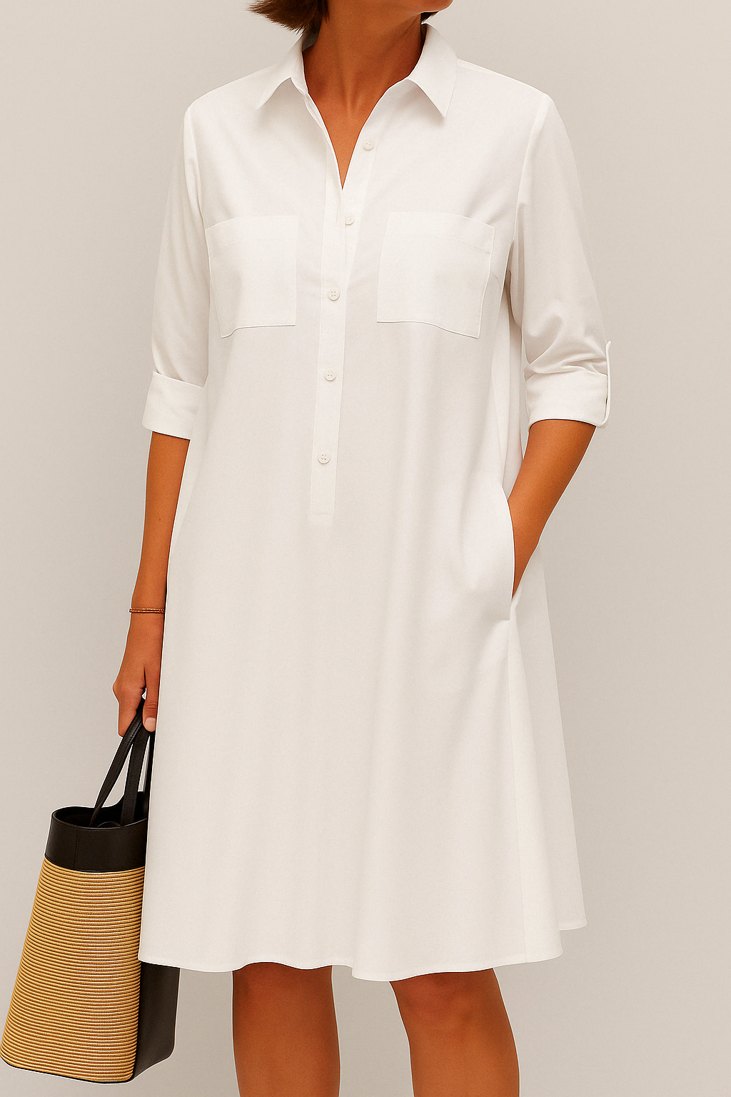 Nelida – Elegantes Langarm Kleid Mit Tasche