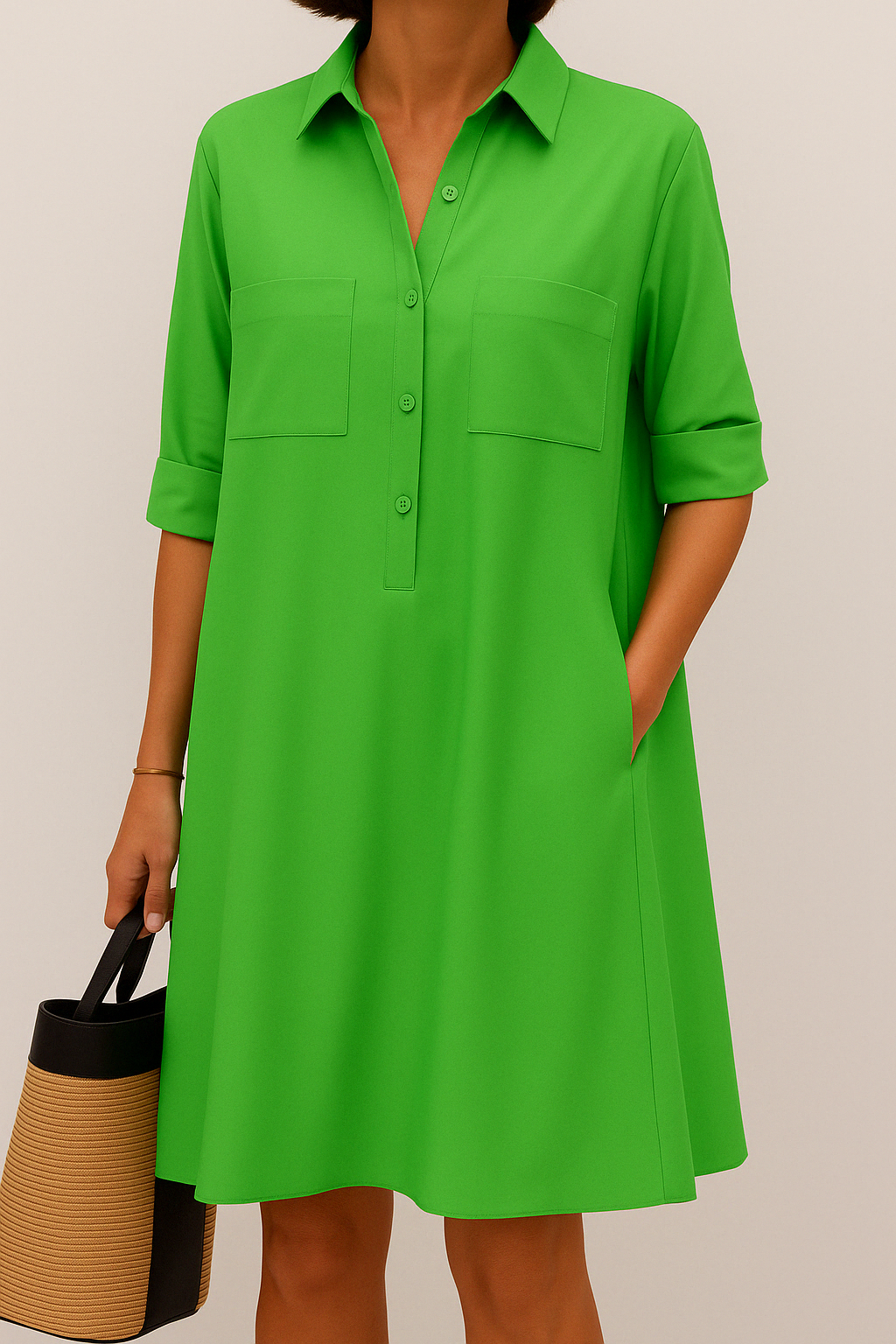 Nelida – Elegantes Langarm Kleid Mit Tasche