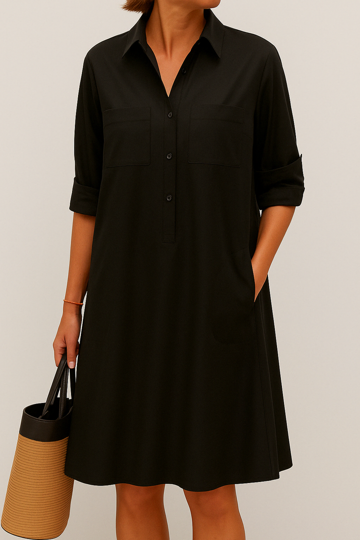 Nelida – Elegantes Langarm Kleid Mit Tasche