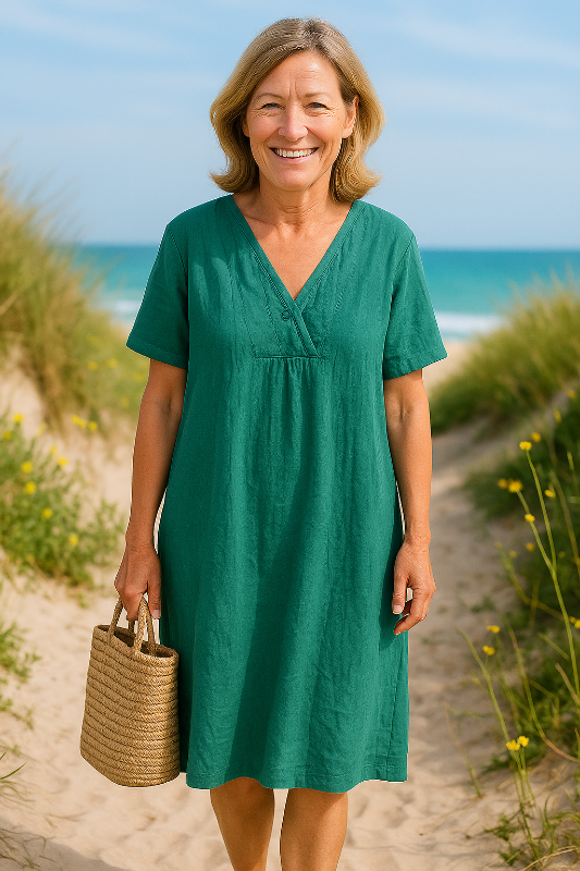 Letizia - Kurzärmeliges Kleid Aus Baumwolle Und Leinen