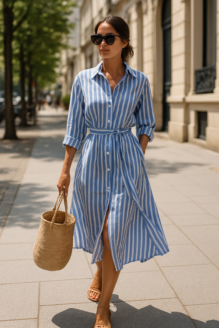 Reenata – Gestreiftes Kleid Mit Kragen