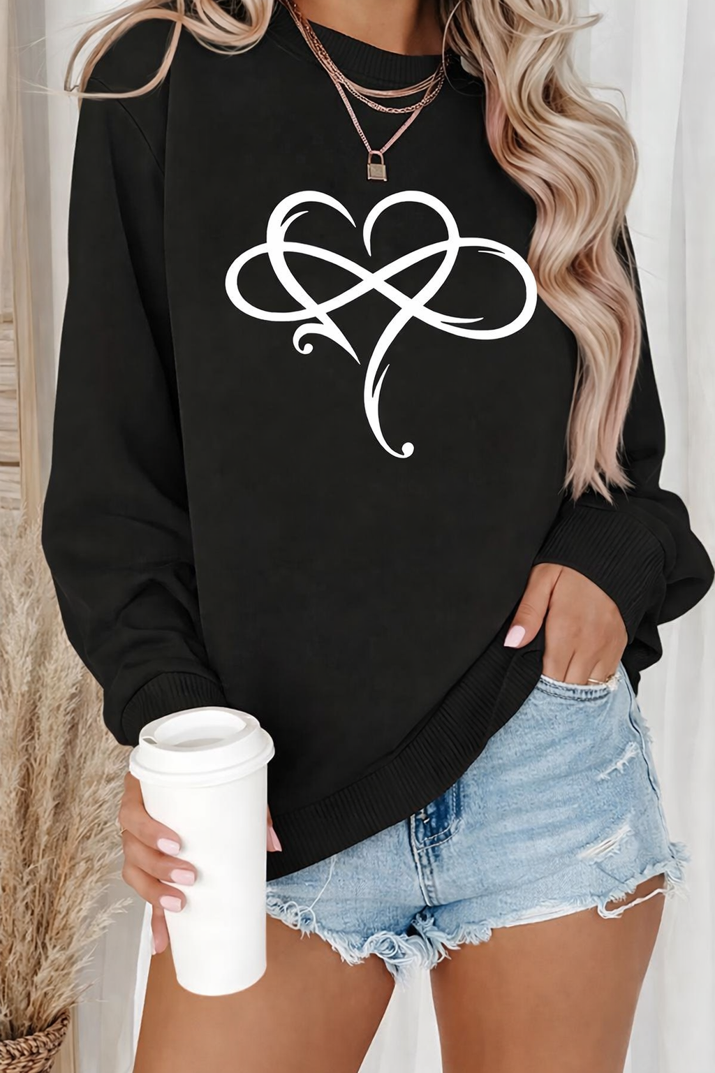 Ahuva - Stylisches Langarm Fleece Sweatshirt Mit Herz Gestaltung