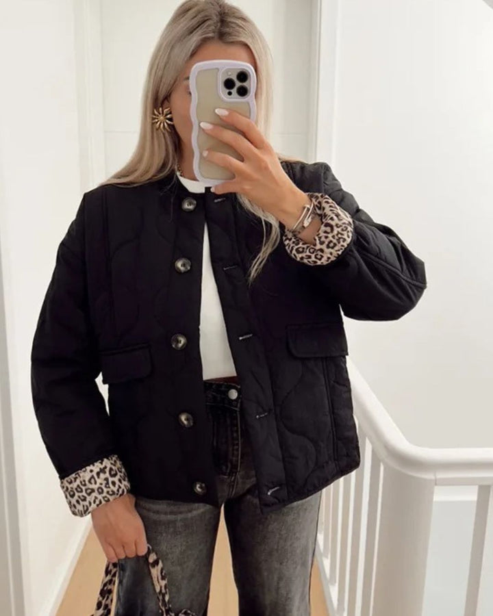 Jaerene – Elegante Jacke Mit Leoparden Muster Und Futter