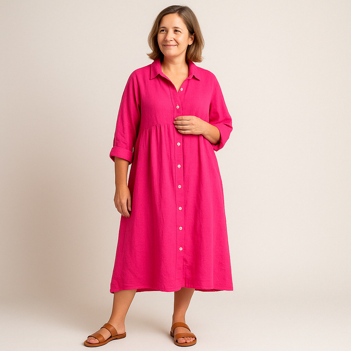 Johana - Baumwolle und Leinen Hemd Kleid