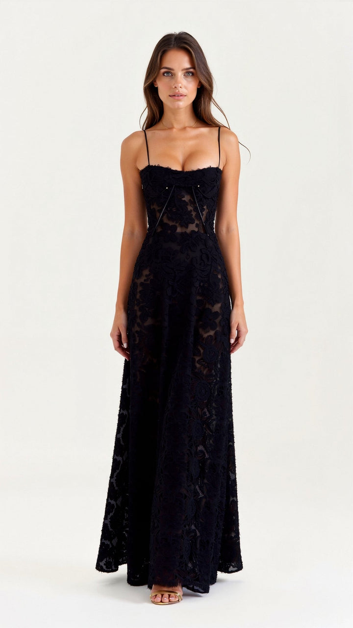 Elegante - Elegant Langes Kleid Mit Rückenschnürung
