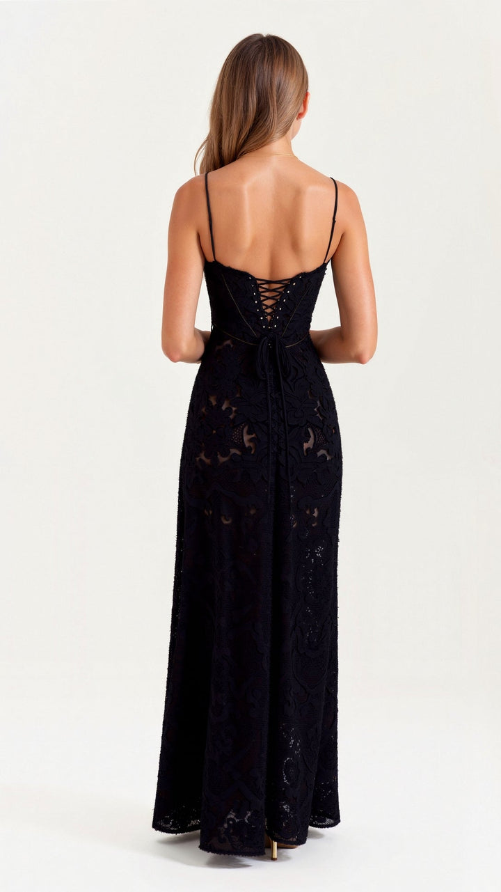 Elegante - Elegant Langes Kleid Mit Rückenschnürung