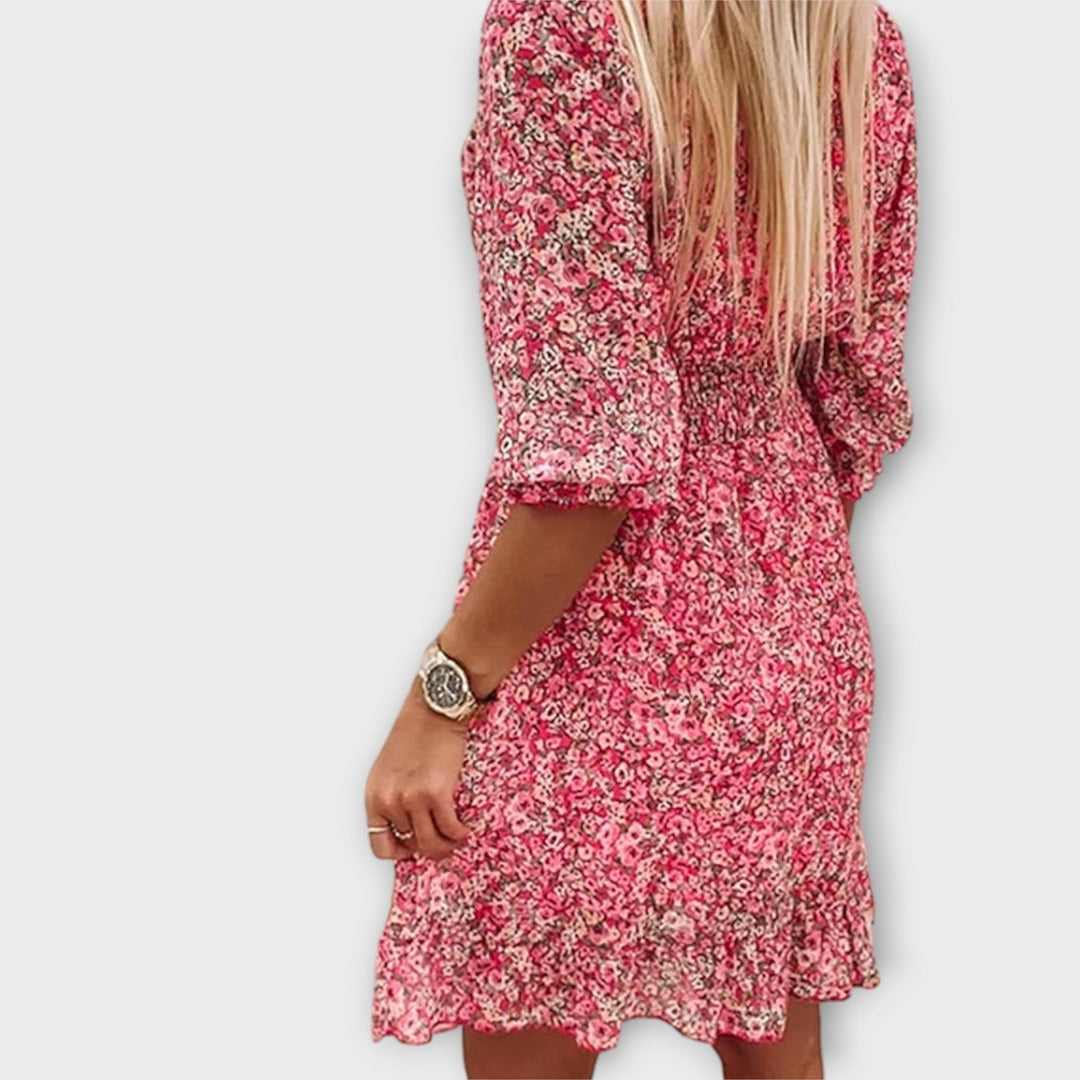 Shari - Blumiges Kleid Mit Puffärmeln