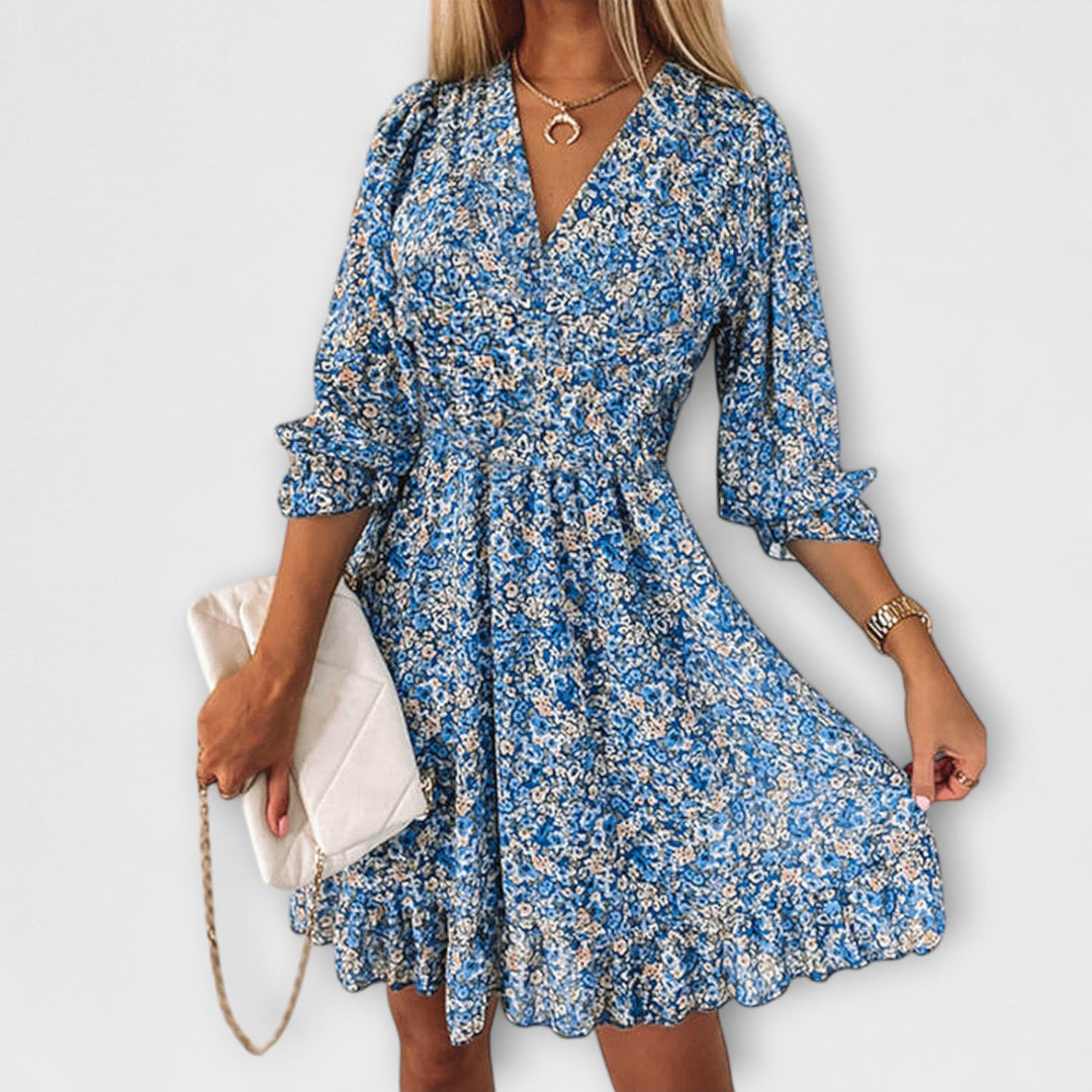 Shari - Blumiges Kleid Mit Puffärmeln