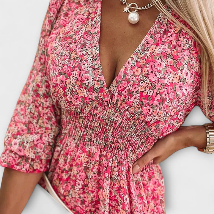 Shari - Blumiges Kleid Mit Puffärmeln