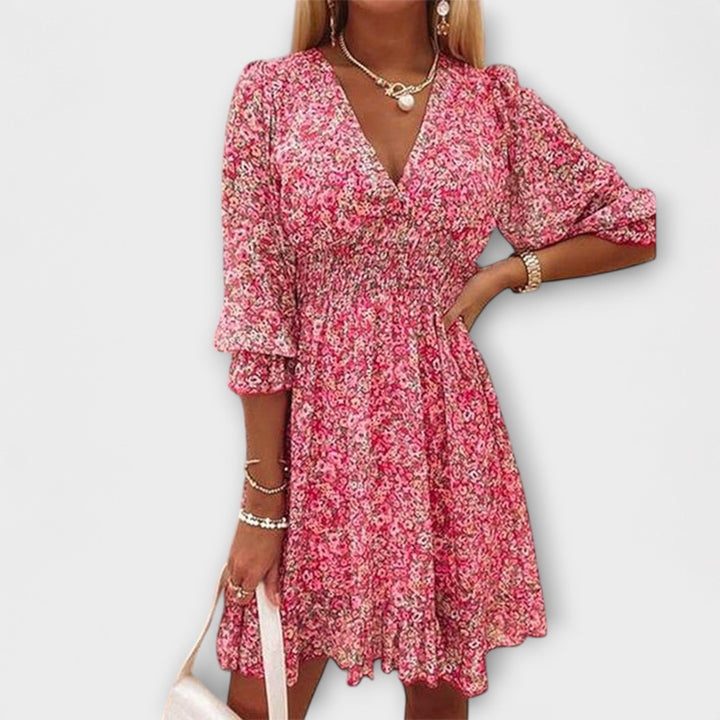 Shari - Blumiges Kleid Mit Puffärmeln