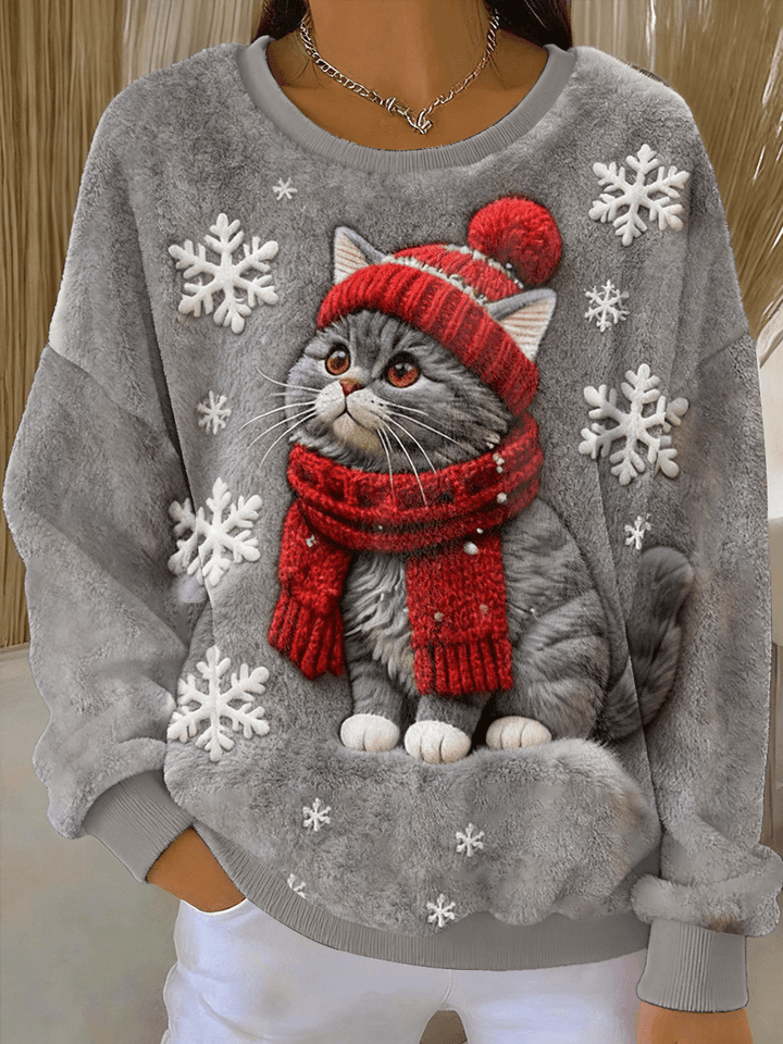 Aino – Weihnachts Plüschkatze Kunst Pullover