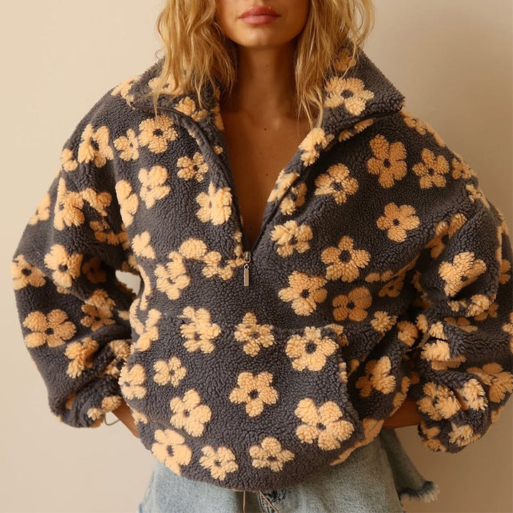 Azelma – Langärmeliger Vlies Pullover Mit Blumen Muster